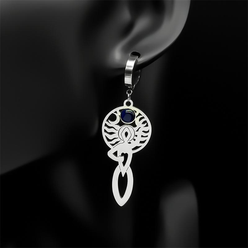 Hexe Dreifachmond Göttin Hekate Creolen für Damen Edelstahl Griechische Mythologie Amulett Ohrring Schmuck E3661SRS01