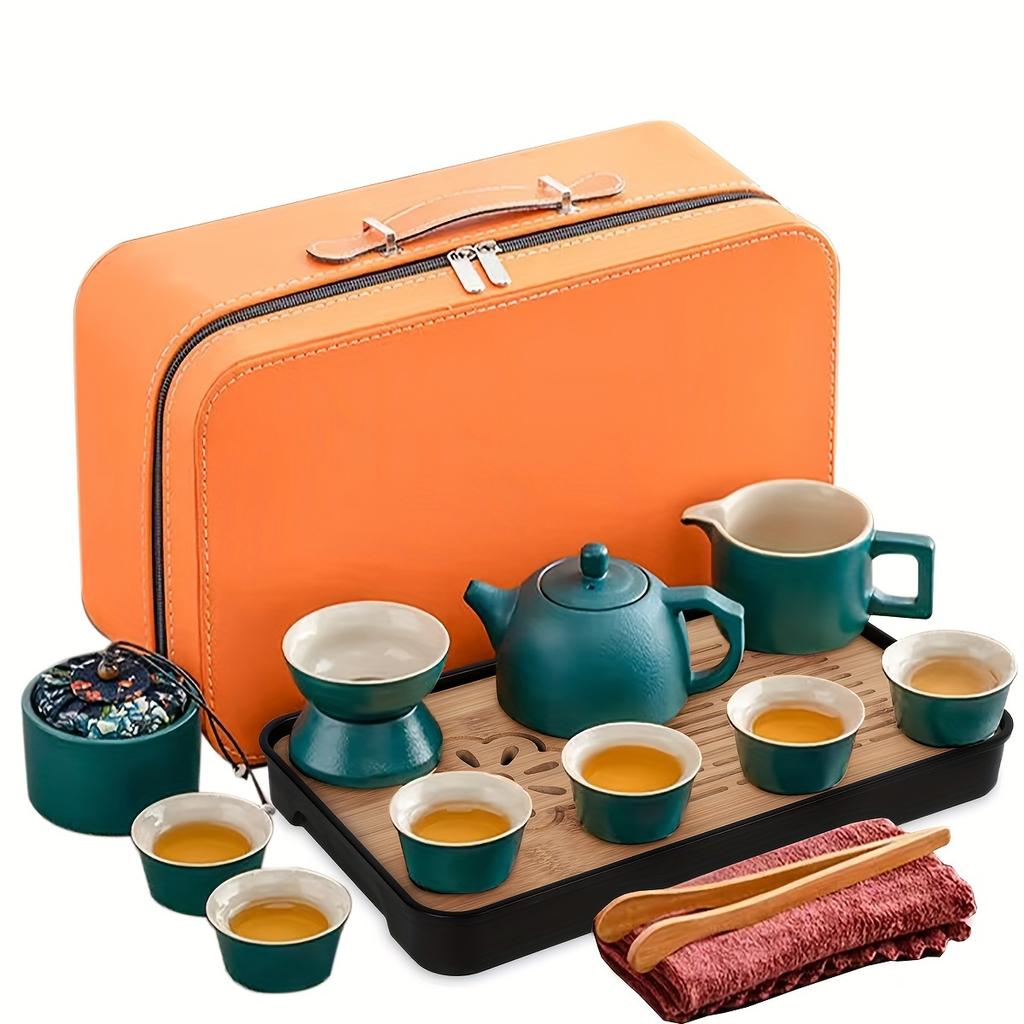 1set Ceramic Black Kung Fu Tea Set Portable Travel Tea Set Office And Living Room Tea Gift Box Set Household Tea Pot And Cup Tea Brewing Set Suitable