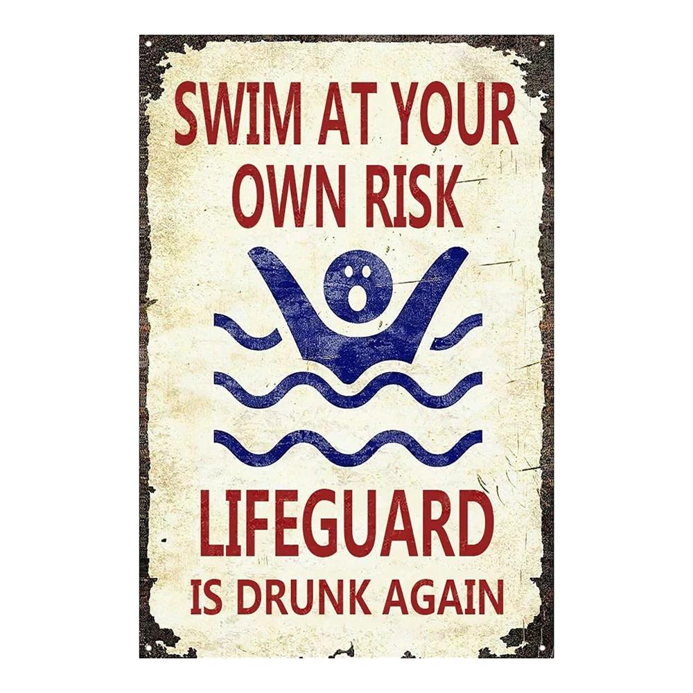 Pool Rules Sign for Outdoor, Backyard Metal Swimming Pool Sign, No Diving No Running No Peeing No Lifeguard On Duty Sign