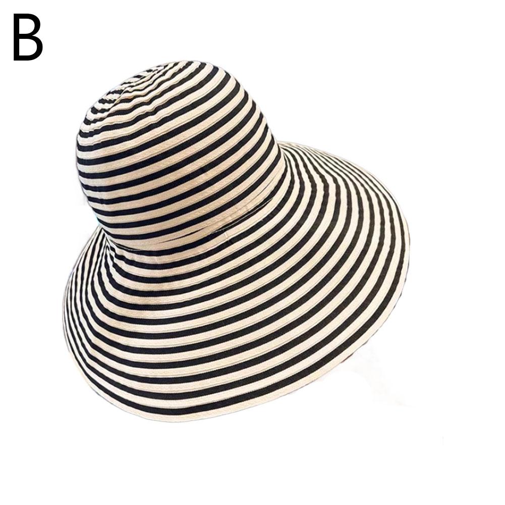 

Japanese Style Striped Sun Hat For Women Foldable Wide Brim Fisherman Hat For Summer Beach UV Protection Oversized Bucket Hat бежевий