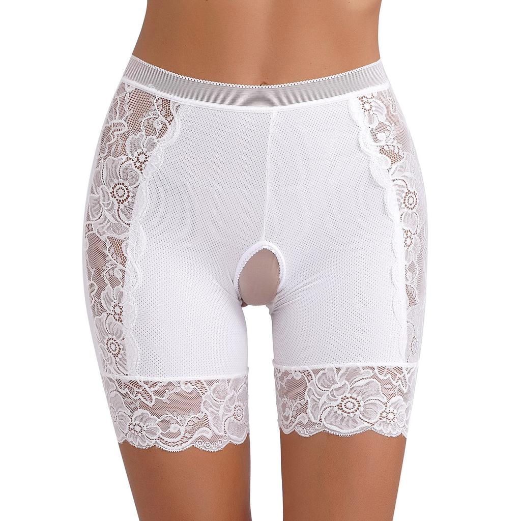 Damen Spitzen Schrittlose Boyshorts Hohe Taille Slips Freches Design Sicherheits-Shorts Slips Clubwear Dating Unterwäsche