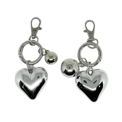 Trendy Heart Shaped Keychains with Big/Small Ball Keyrings Handmade Jewelry for Women and Men Unique Bag Decoration