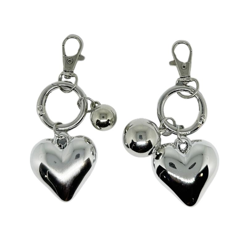 Trendy Heart Shaped Keychains with Big/Small Ball Keyrings Handmade Jewelry for Women and Men Unique Bag Decoration