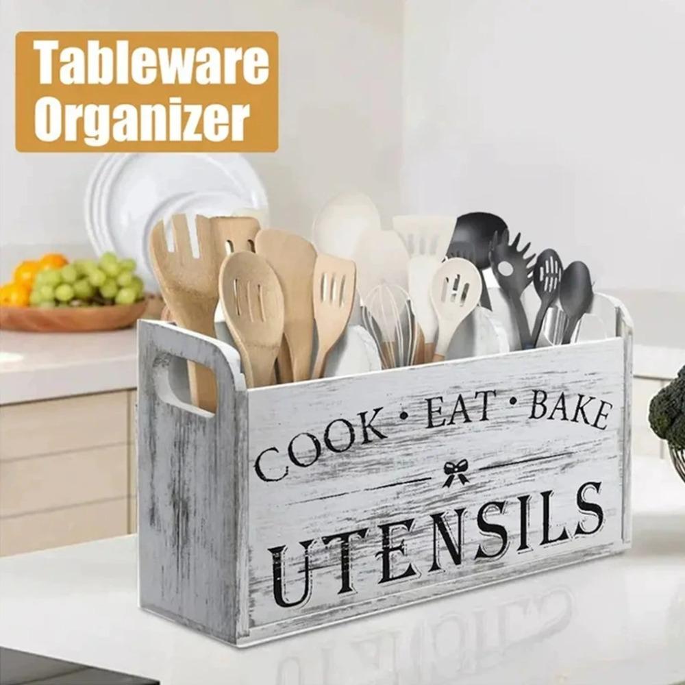 Wood Material Wood Kitchen Utensils Holder With Drainage Holes Tableware Stand  Kitchen