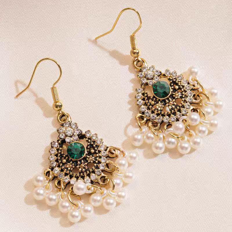 Perlenquaste Ohrhänger Haken Ohrstecker Imitation Perle Ethnischer Stil Ohrringe Ohrschmuck Strassstein