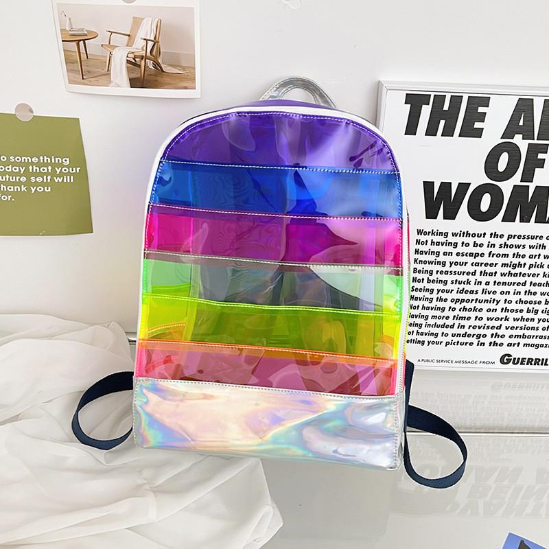 Spacious And Waterproof Pvc Transparent Backpack For Students Colorful Design