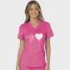 European & American Heartbeat Love Print Nurse Uniform, V-Neck, Double Pocket, Short-Sleeve T-Shirt, Large Size