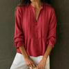 Spring and Summer New Women's Casual Solid Color V-neck Long-sleeved Cotton and Linen Shirts for Women