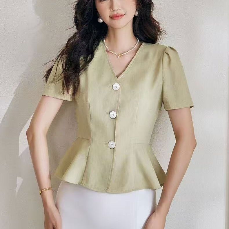 French Bubble Sleeve Blazer Women Summer Fashion Slim Office Short Suit Jacket