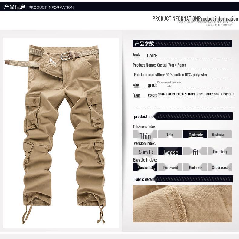 Men's Loose Fit Cotton Tactical Pants with Multi-Pockets