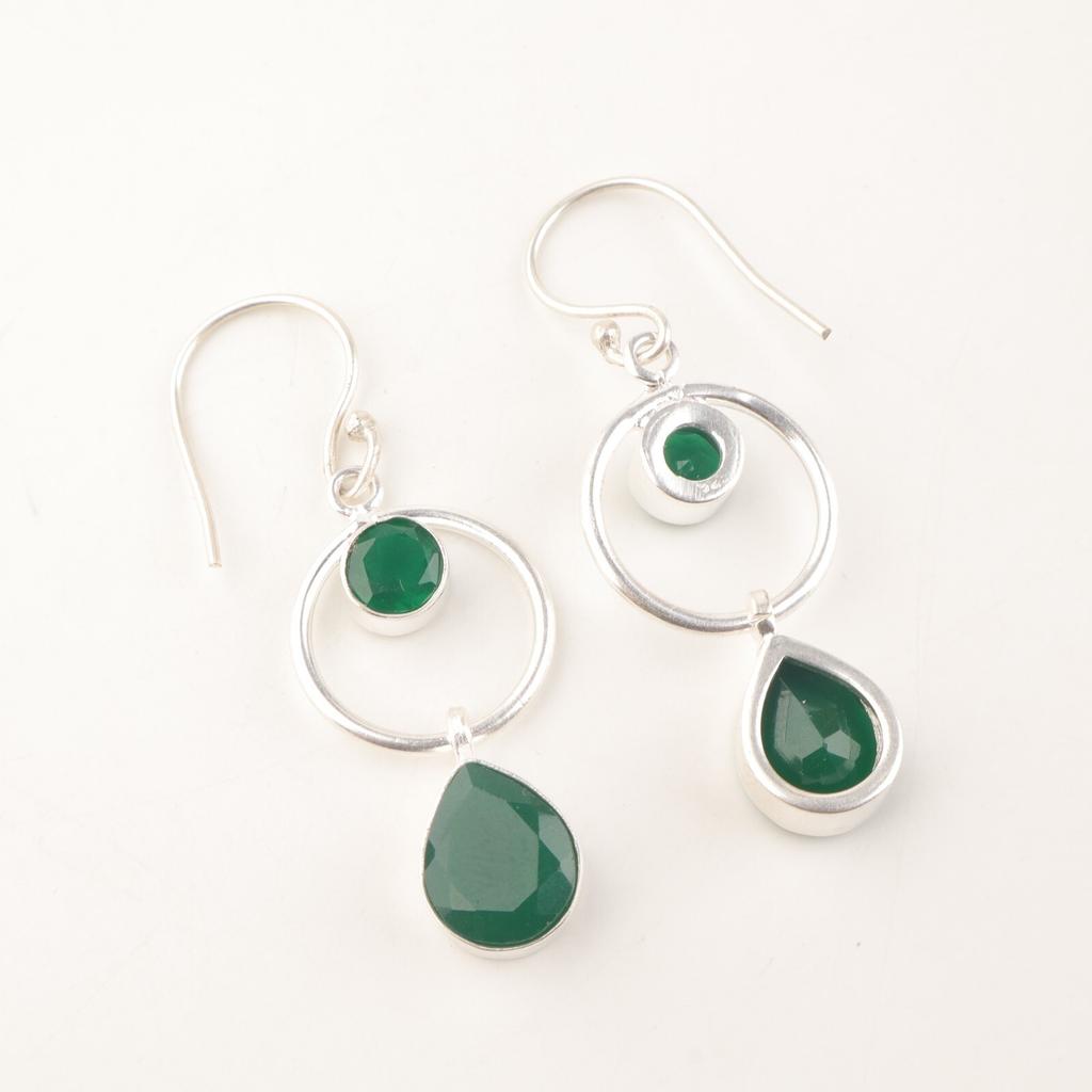 Natural Green Onyx Gemstone 925 Sterling Silver Jewelry Handmade Earrings 2.0" EE-140-9