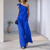 2-teilige Outfits für Damen Sommer One-Shoulder Ärmelloses Oberteil und Weitbeinige Hose Passendes Lounge-Set mit Taschen