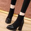 2025 Shoes for Women Ankle Women's Boots Platform Modern Boots Women Flock Back Zip Pointed Toe Chunky High Heels Shoes Female