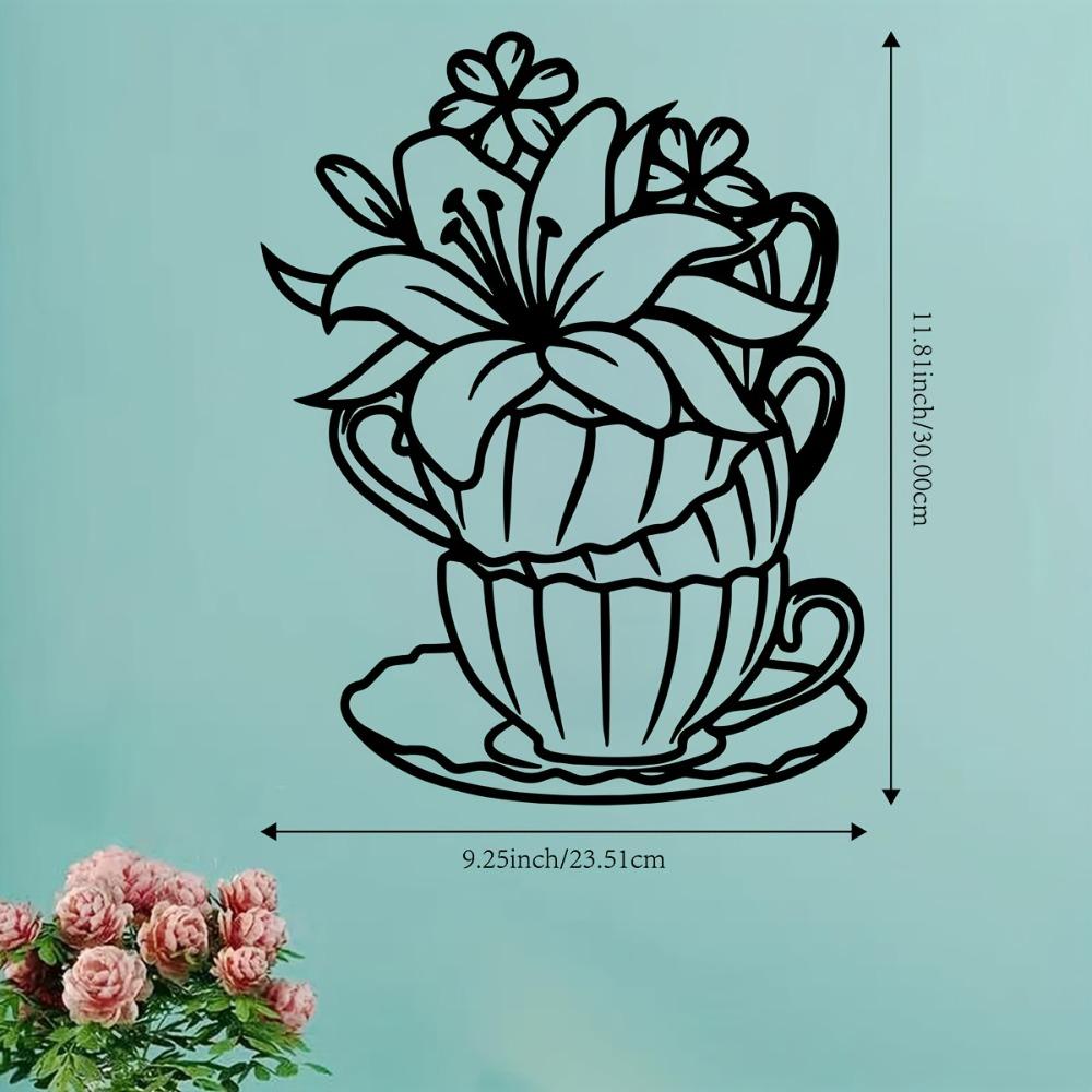 

1pc Metal Tea Cup Flower Wall Decor 11.81 Inch, Rustic Indoor Outdoor Home Art for Living Room Bedroom Porch Fence Garden Courtyard Patio, Gift Idea 12in