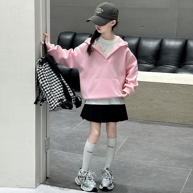 Girls' 2025 Autumn Korean Style Sweatshirt Set - Trendy Base Layer for Big Girls
