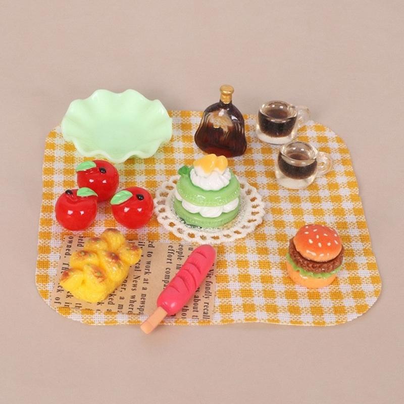 1:12 Scale Miniature Outdoor Picnics Meal Food Model Figurine Set For Doll House With Realistic Food Models And Utensils