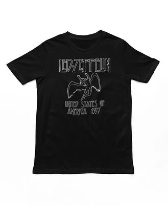 Led Zeppelin Black USA 77 T Shirt Mens Rock and Roll Music Band Tee New Black
