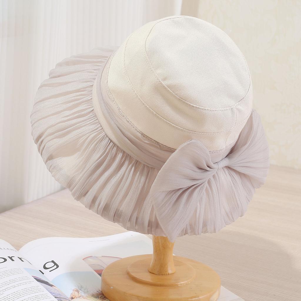 New hat women's summer mesh bow bucket hat thin travel breathable fashion sun hat sun hat