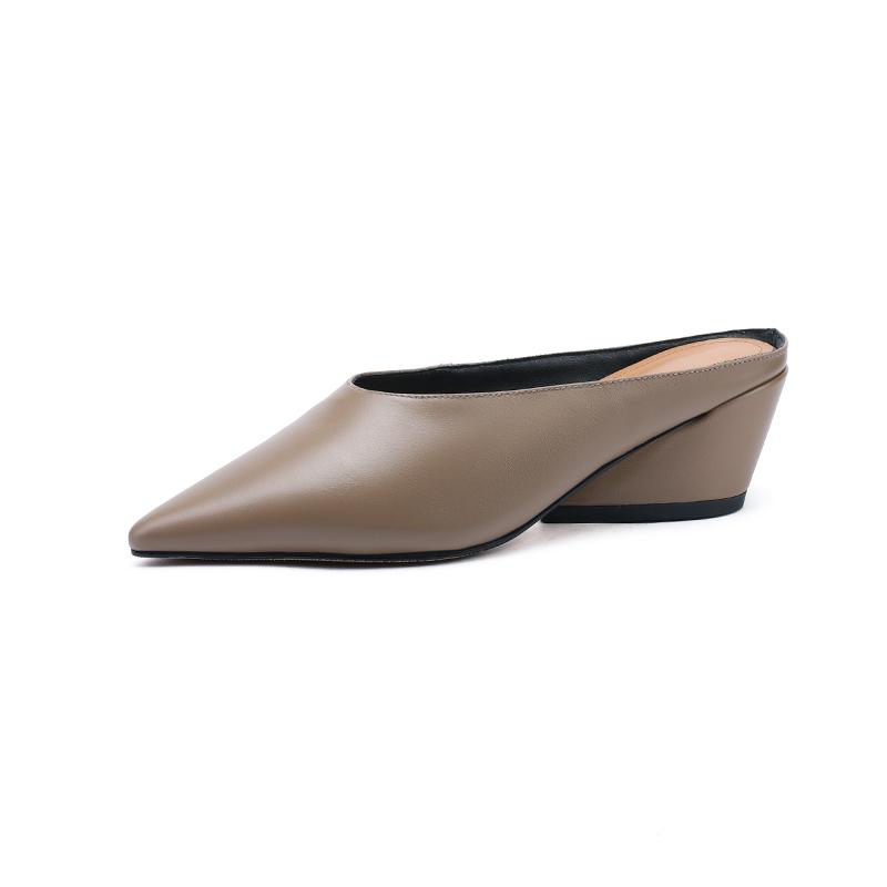 Fashion 2025 Summer Women Shoes Genuine Leather Pointed Toe Women Sandals Solid Modern Sandals for Women Shaped Heel Women's Mules Shoes