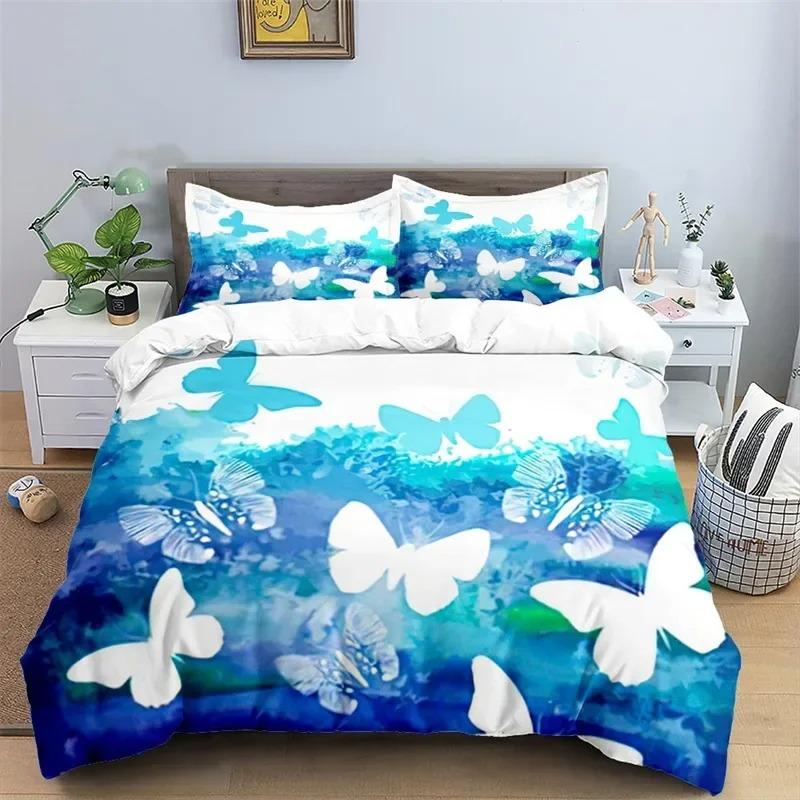 Soft Butterfly Floral Duvet Cover Queen Size For Adults Kids Girls Teens Bedroom Decor Flowers 3D Print Bedding Set Pillowcases