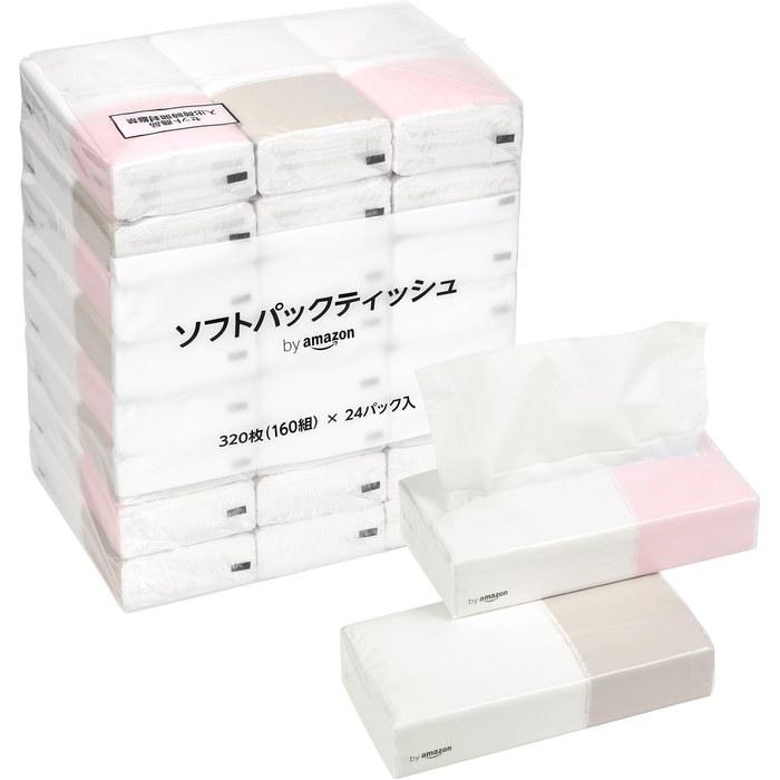 [Amazon] Soft Pack Tissues, FSC Certified Paper, 320 Sheets (160 x 2-ply) x 24 Packs, White.
