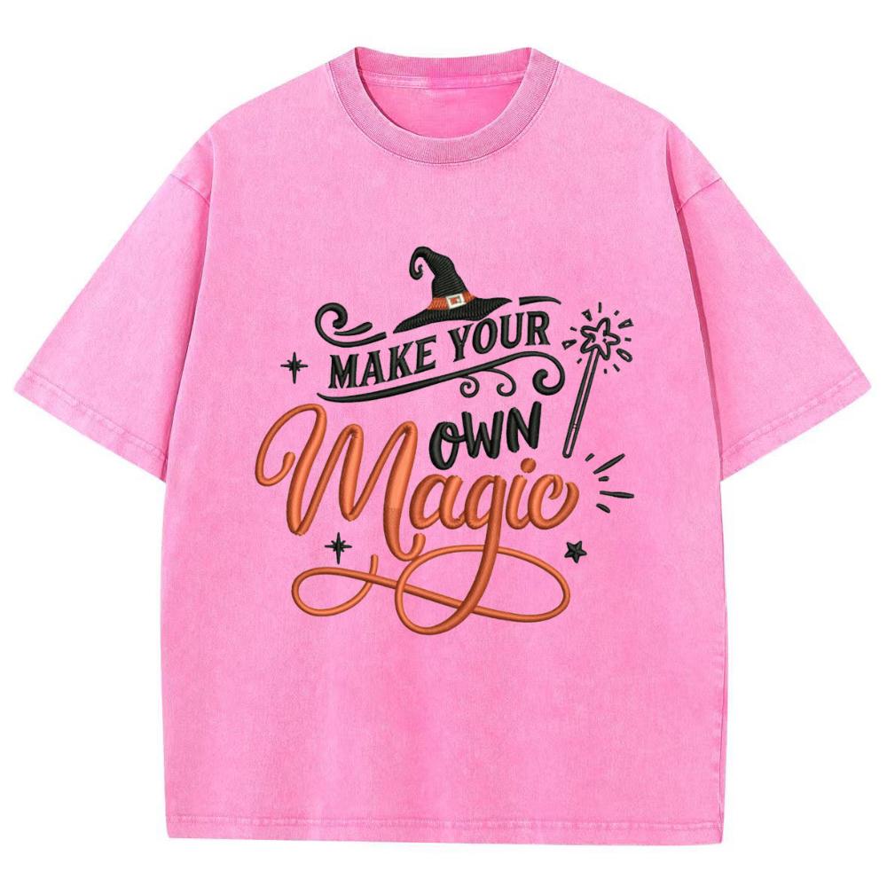 Magic Hand-Painted Letter Print Women's T-Shirt Washed Denim Oversized Loose Short Sleeve Unisex Fashion Casual Top