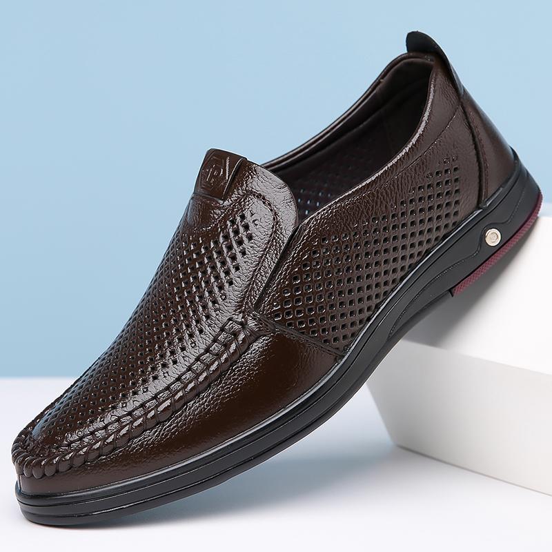 Newly Men's Summer Loafers Shoes Genuine Leather Soft Man Casual Slip-on Cutout Shoes Cowhide Summer Loafers