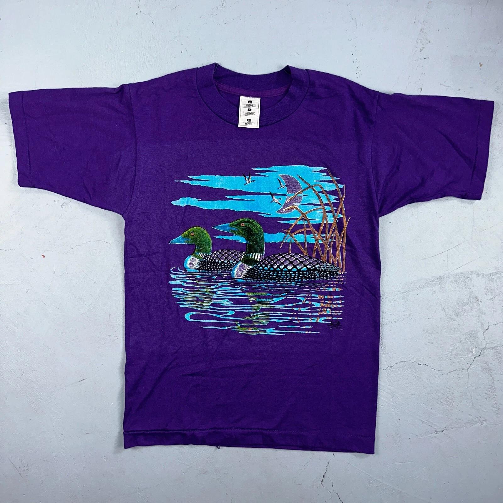 Ducks Mallard 90s VTG T Shirt Purple Lake Small Moon Cartoon Graphic Hunting 3XL