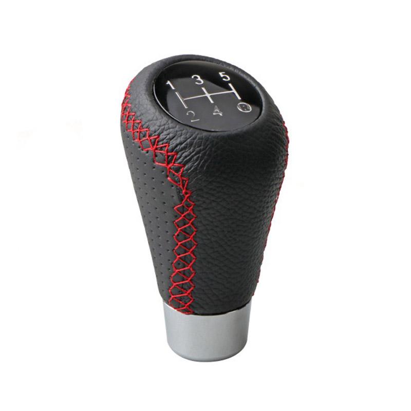 Universal 5 Speed Manual Leather Gear Shift Knob Red Stitch Car Gear Stick Lever For Manual Transmission Fit M8 M10 M12 Auto Interior Accessory красный