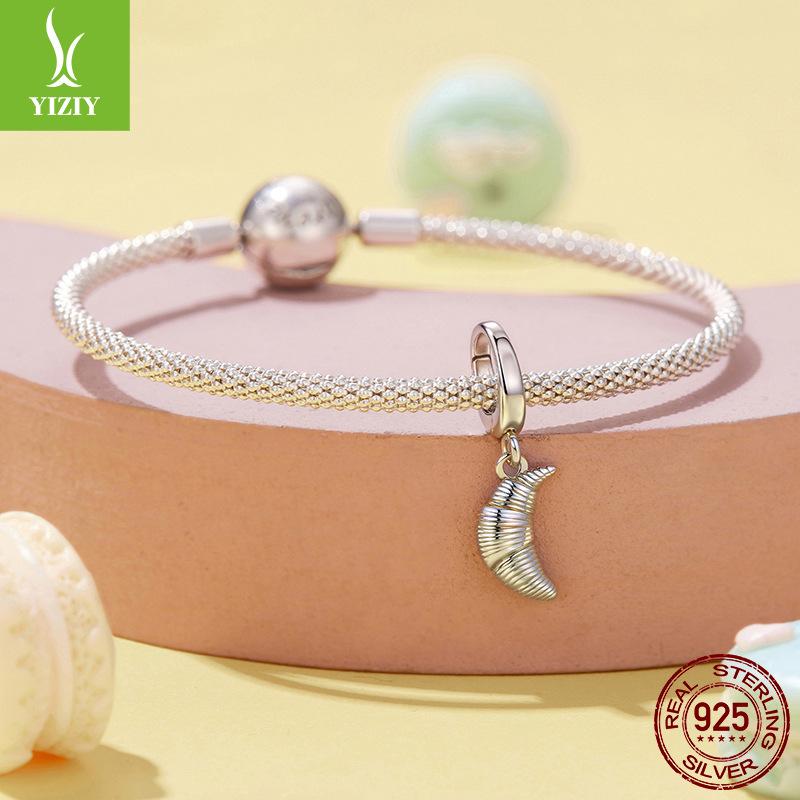 Creative Design Sense Opening And Closing Buckle Croissant Pendant Accessories S925 Sterling Silver French Romantic Wind Beads