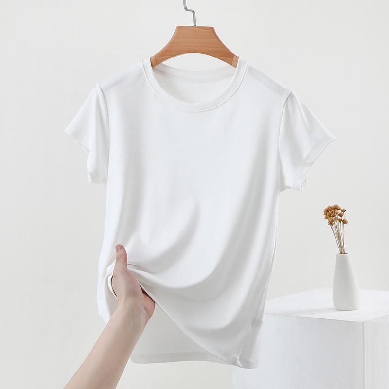 2025 Women's Slim-Fit Short-Sleeve Summer T-Shirt with Straight Shoulders and Round Neck