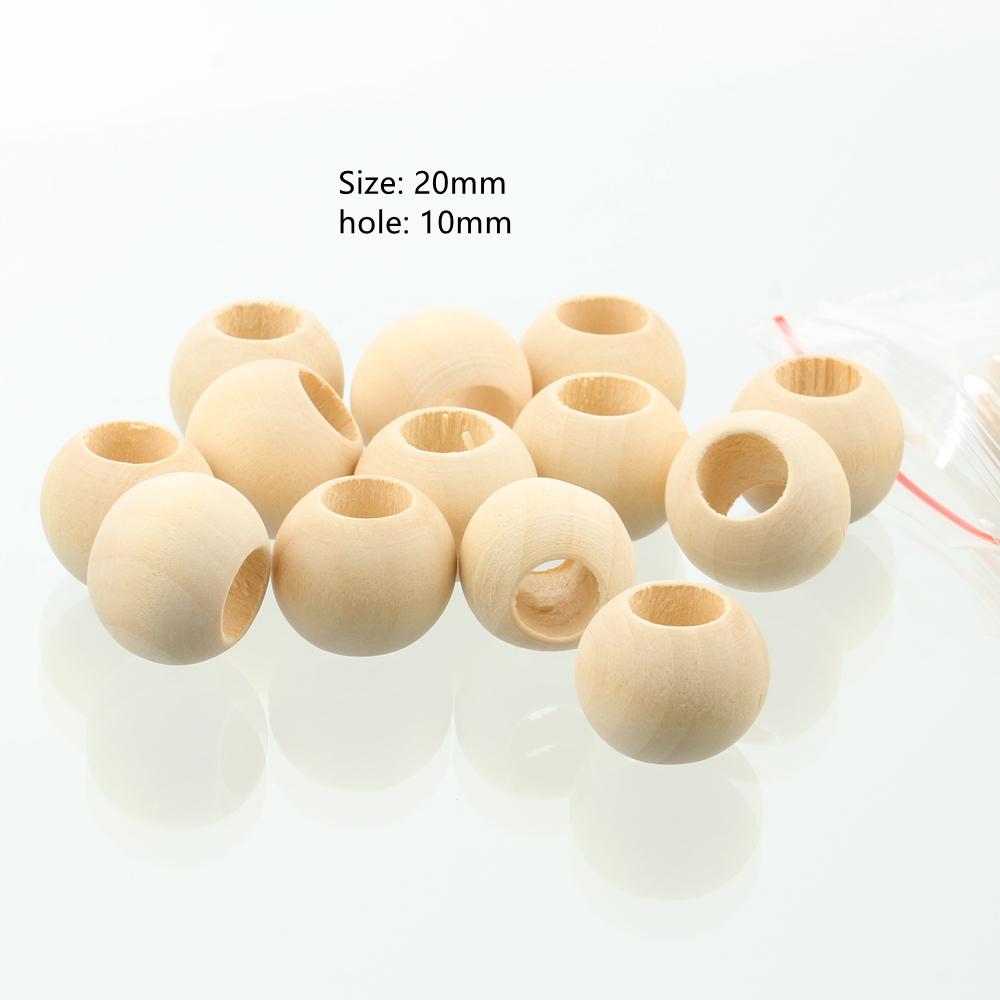 8mm 10mm 12mm 15mm 20mm-50mm Round Natural Wood Loose Big Hole Eco-friendly Beads for DIY Crafts Woodcraft Jewelry Bracelet Making Accessories
