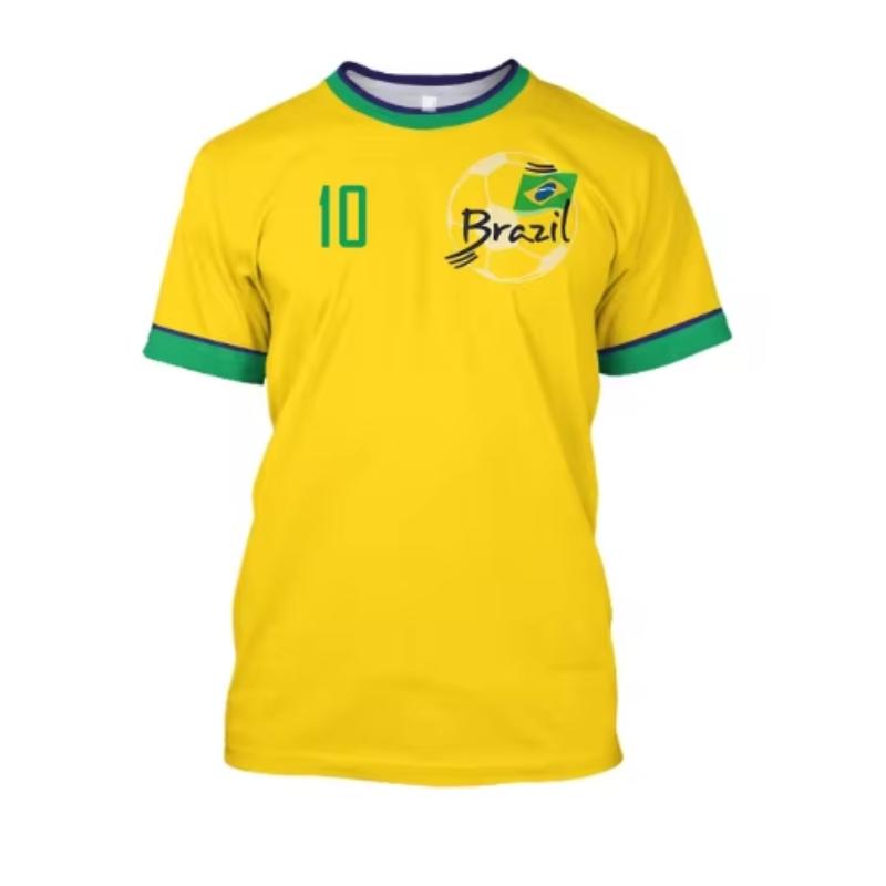 Brazil Jersey Men's T-shirt O-Neck Oversized Short Sleeve Men's Clothing 3D Print Brazilian Flag Selection Football Team Shirt