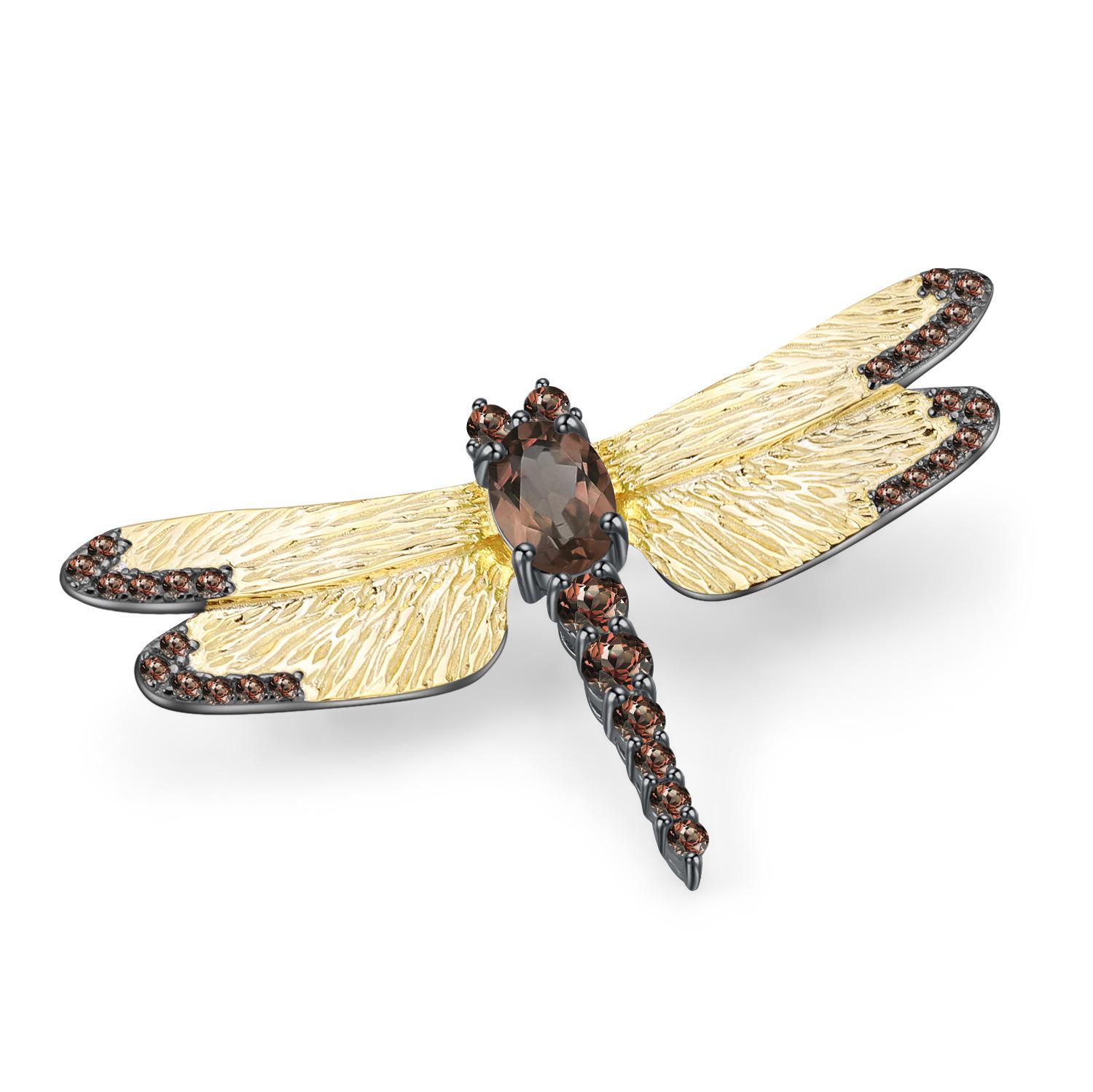 TIANSHE New Chinese Style Vintage Original Natural Gemstone Dragonfly Brooch High-end S925 Pure Silver Suits Accessories Gift 925 Silver