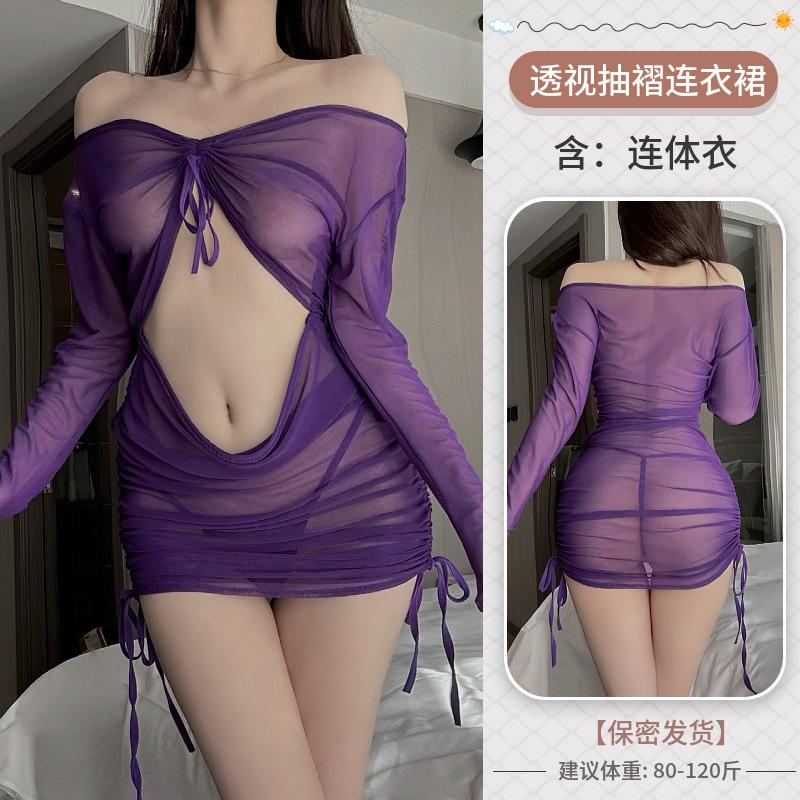 Sex Unterwäsche Perspektive Langarm Hüfte Wickelkleid Leidenschaft Hot Sexy Uniform Verführung Pyjama Set