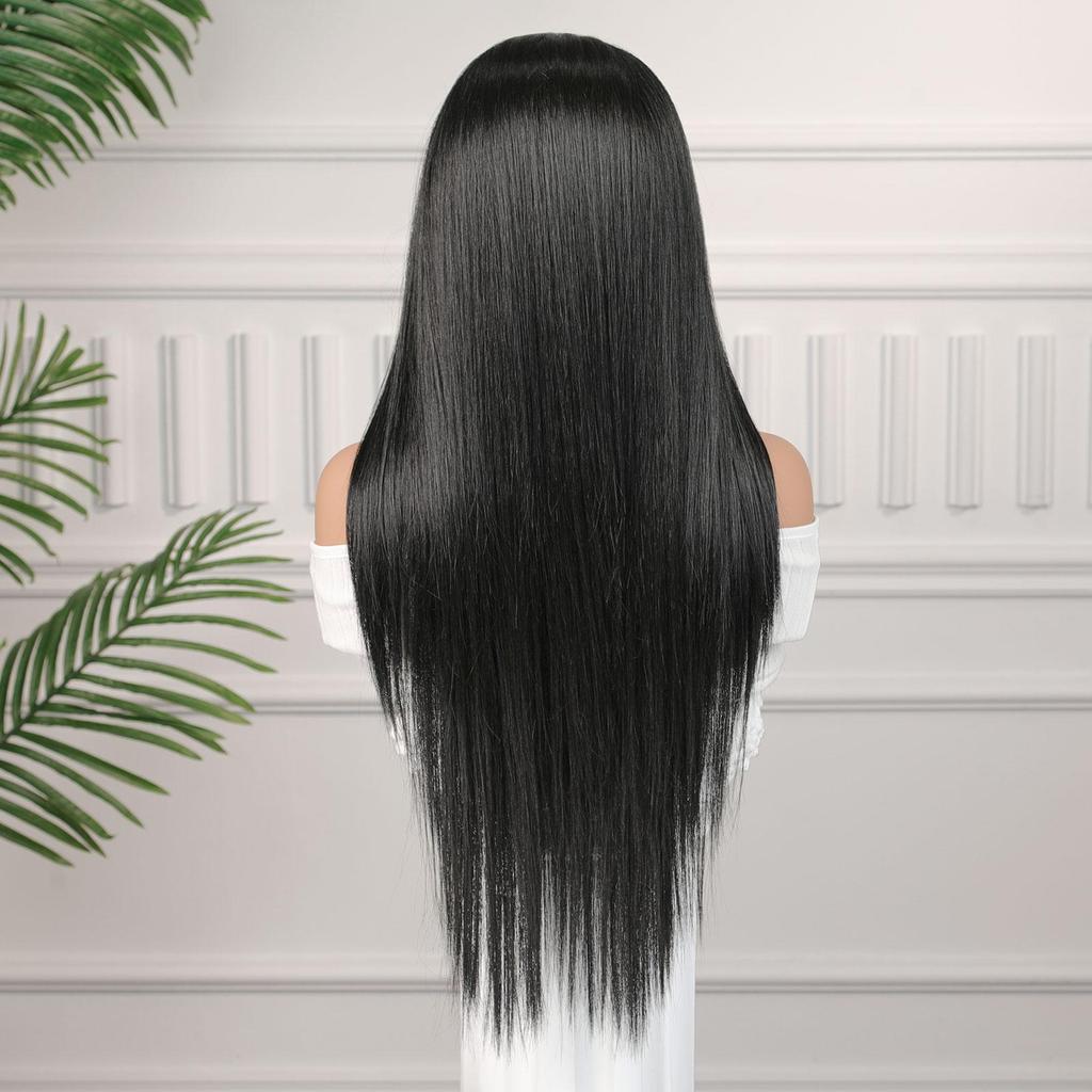 ALAN EATON Women's Fashion 13x4 Lace Front Wigs Black/Golden/Blonde Synthetic Long Straight Wig with Baby Hair for Women 180 Density