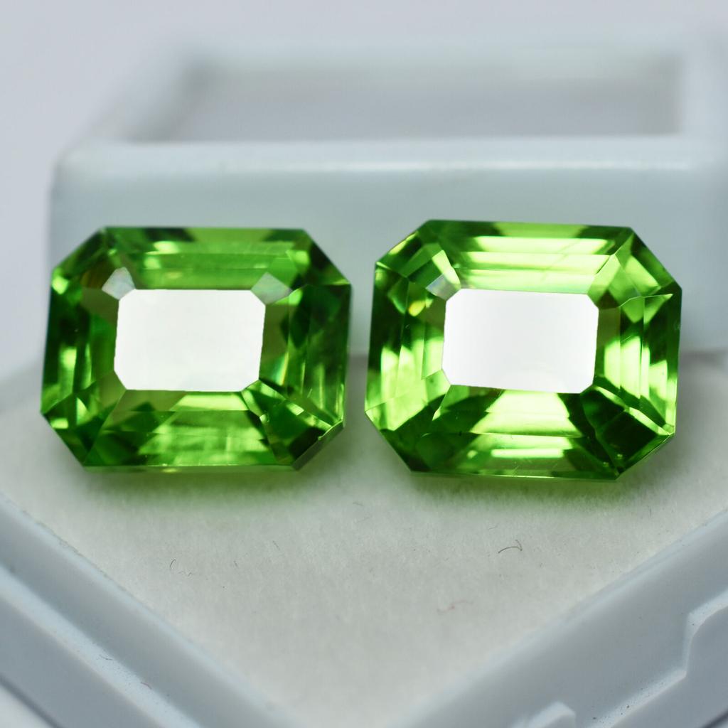 CERTIFIED 16.08 Ct NATURAL Green PERIDOT Emerald Shape Rare Loose Gemstone Pair DZ-765