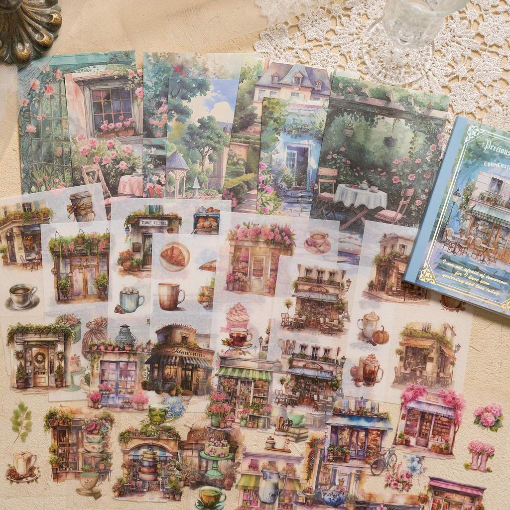 PET Sticker Material Package Aurora Sheet Feather Series European and American Retro Landscape Handbook DIY Decorative Stickers