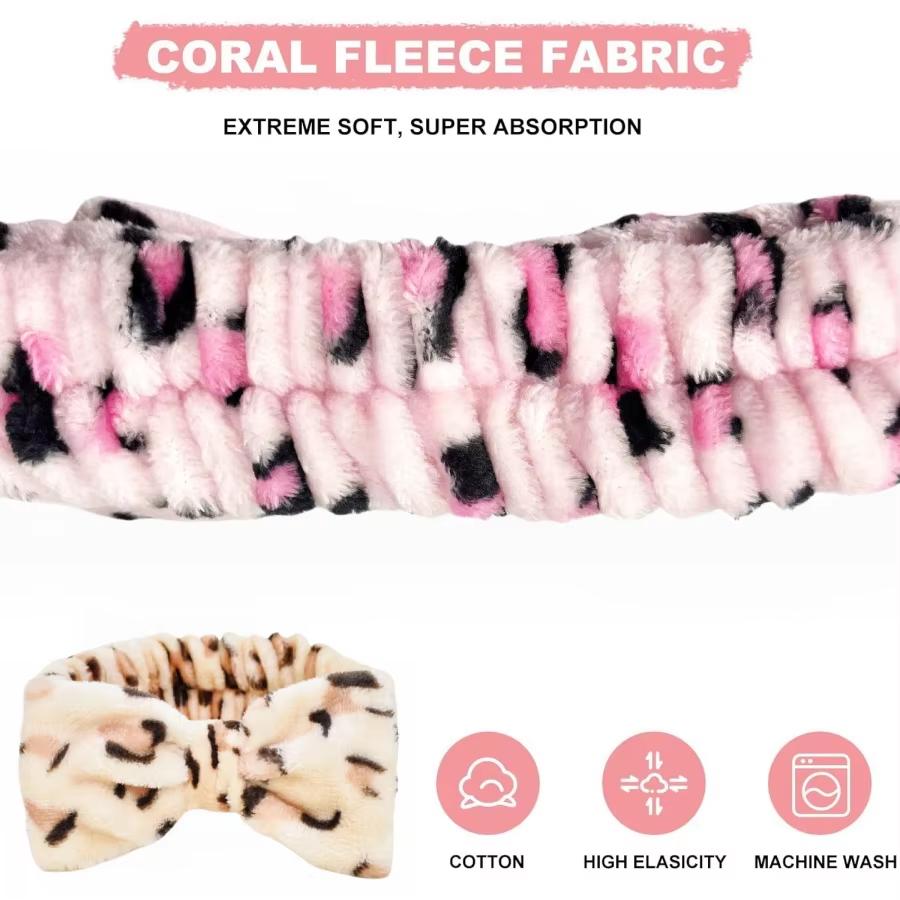 1pcs Spa Headband with  Bow for Women, Facial Makeup Headbands, Soft Coral Wool Headbands for Showering, Face Washing, Hair Acce