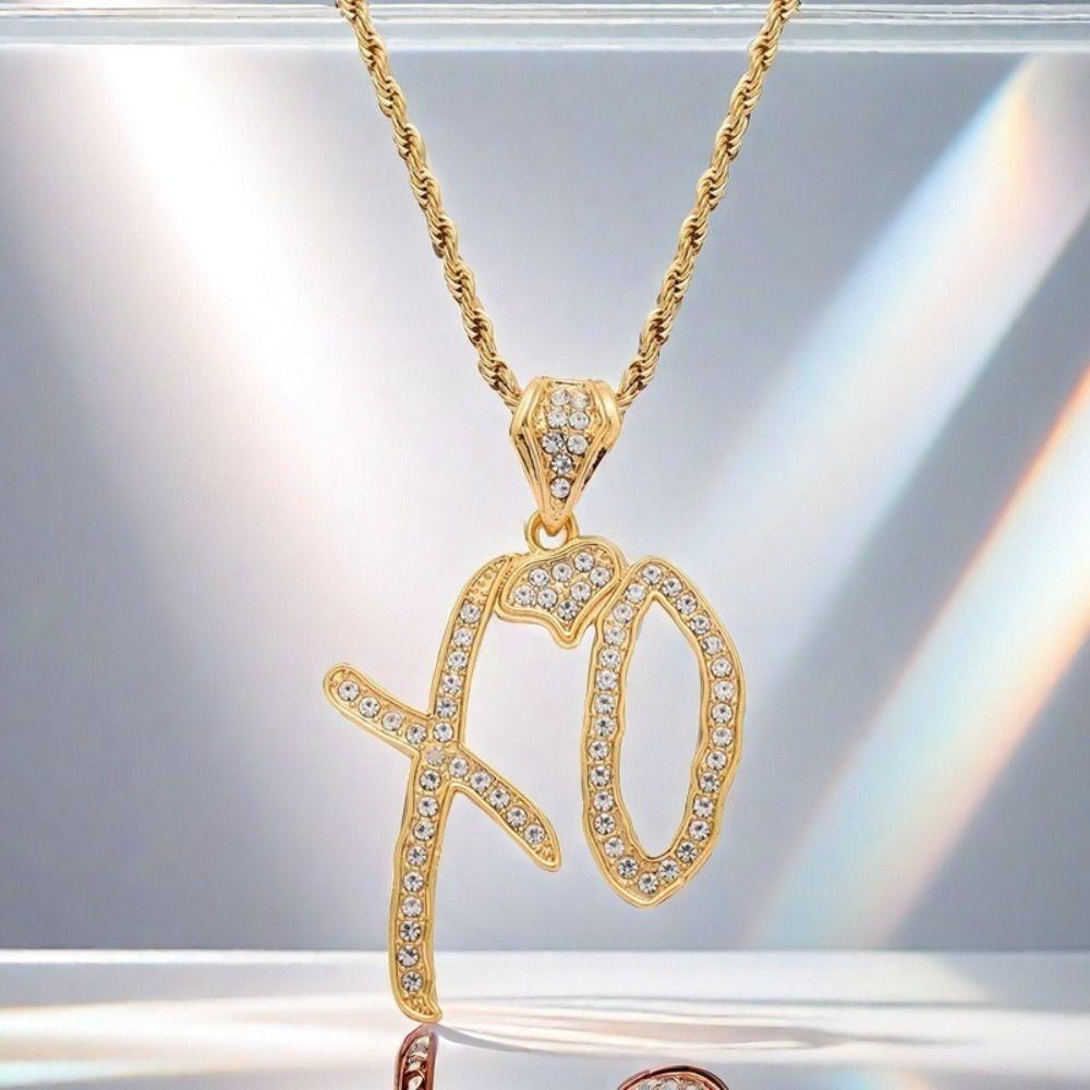 Zinc Alloy Pendant Necklace with Cubic Zirconia Letter Necklace Jewelry Accessories