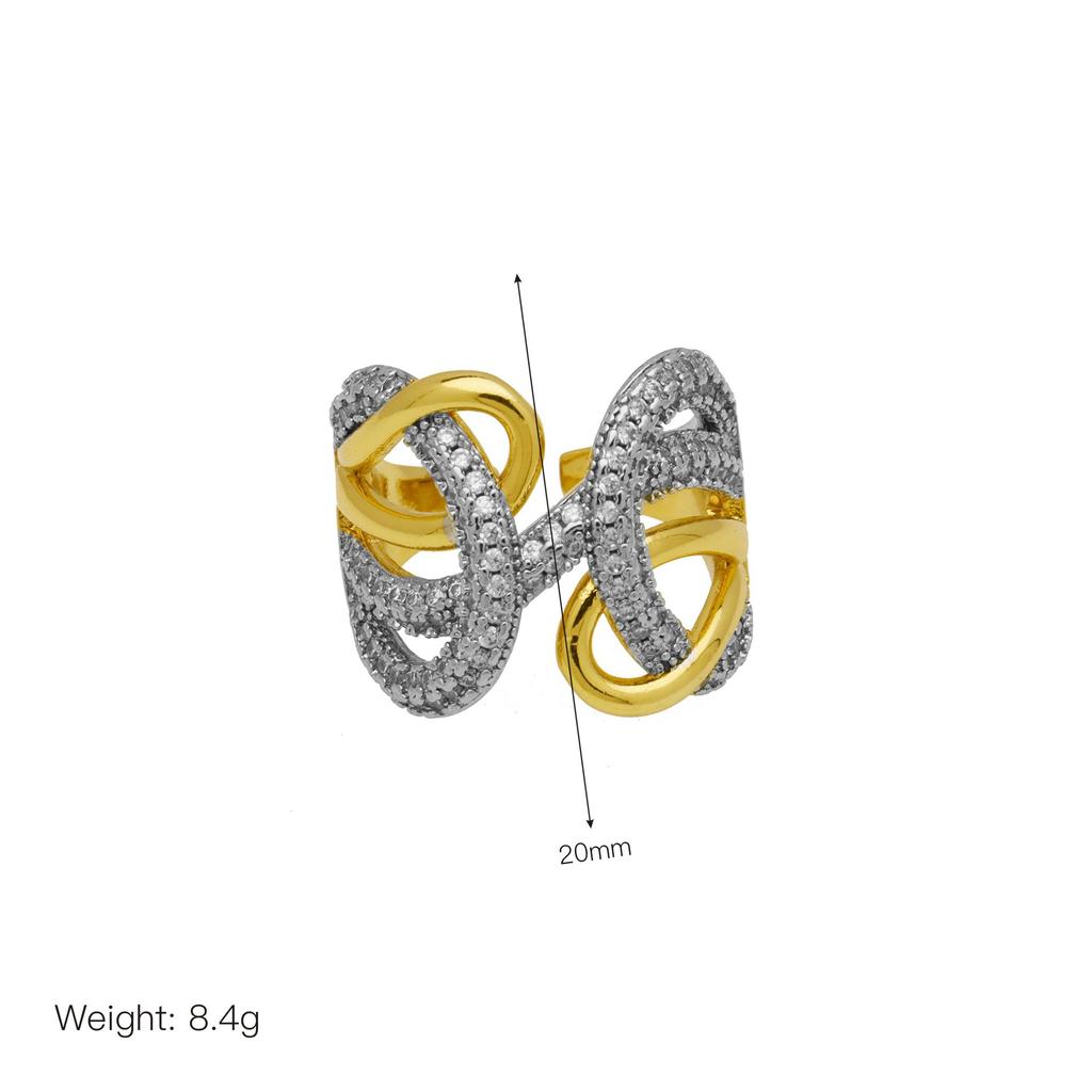Stripe X-Shaped Open Ring Women'S Copper Gold-Plated Zirconium Two-Color Ring