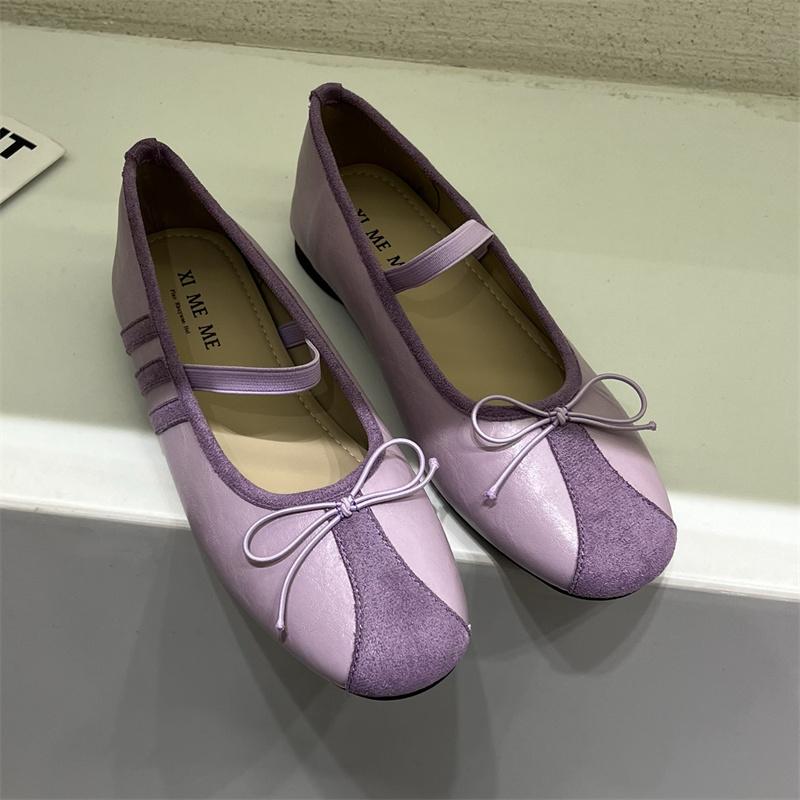Fashion IPPEUM Women Ballet Flats Round Toe Bow 2025 New Purple Mary Janes Shoes