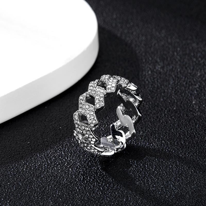 Men s Hip Hop Rhinestone Cuban Link Ring - Shiny 9mm Jewelry