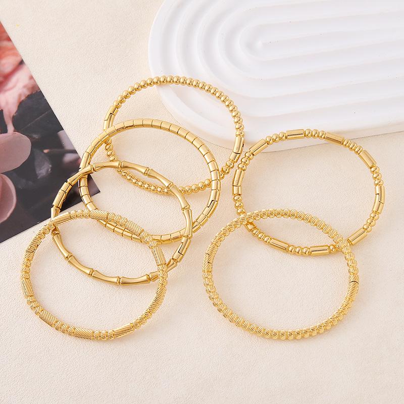 Premium Titanium Steel Gold Round Bead Bracelet - Durable, Stackable, Versatile Hand Jewelry