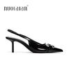 Scarpe Scarpe Nere in Pelle Donna Scarpe con Tacco Slingback Punta Acuta Tacchi Alti Stiletto Sexy Scarpe da Festa Tacchi Donna