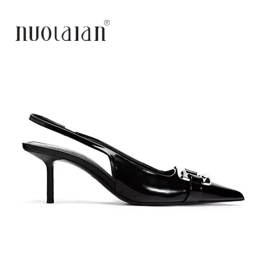 Scarpe Scarpe Nere in Pelle Donna Scarpe con Tacco Slingback Punta Acuta Tacchi Alti Stiletto Sexy Scarpe da Festa Tacchi Donna