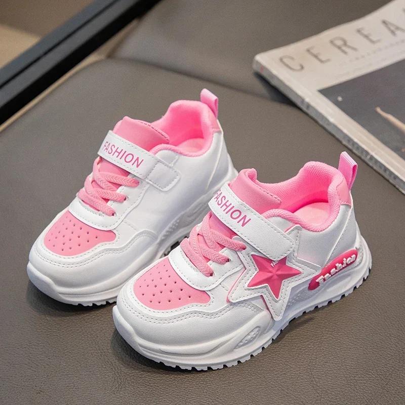 

Girls Sports Shoes Princess Style Sweet Stars Kids Sneakers Thick Soft Sole New Fashion Children Running Shoes Hook&loop 37