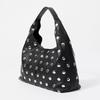 Luxury Black Motorcycle Style Rivet Hobo Bag Retro Oil Leather Underarm Bag Casual Leather Bucket Storage Bag Persal Rivet Bag