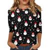 Women's Fashionable Casual Three Quarter Sleeve Christmas Printed Collar Pullover Top