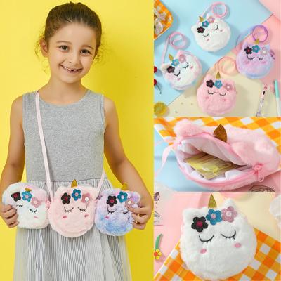 1 Piece Cartoon Messenger Bag for Kids Cute Unicorn Crossbody Bag for Toddler Girl Travel Outdoor Plush Coin  Storage Bag